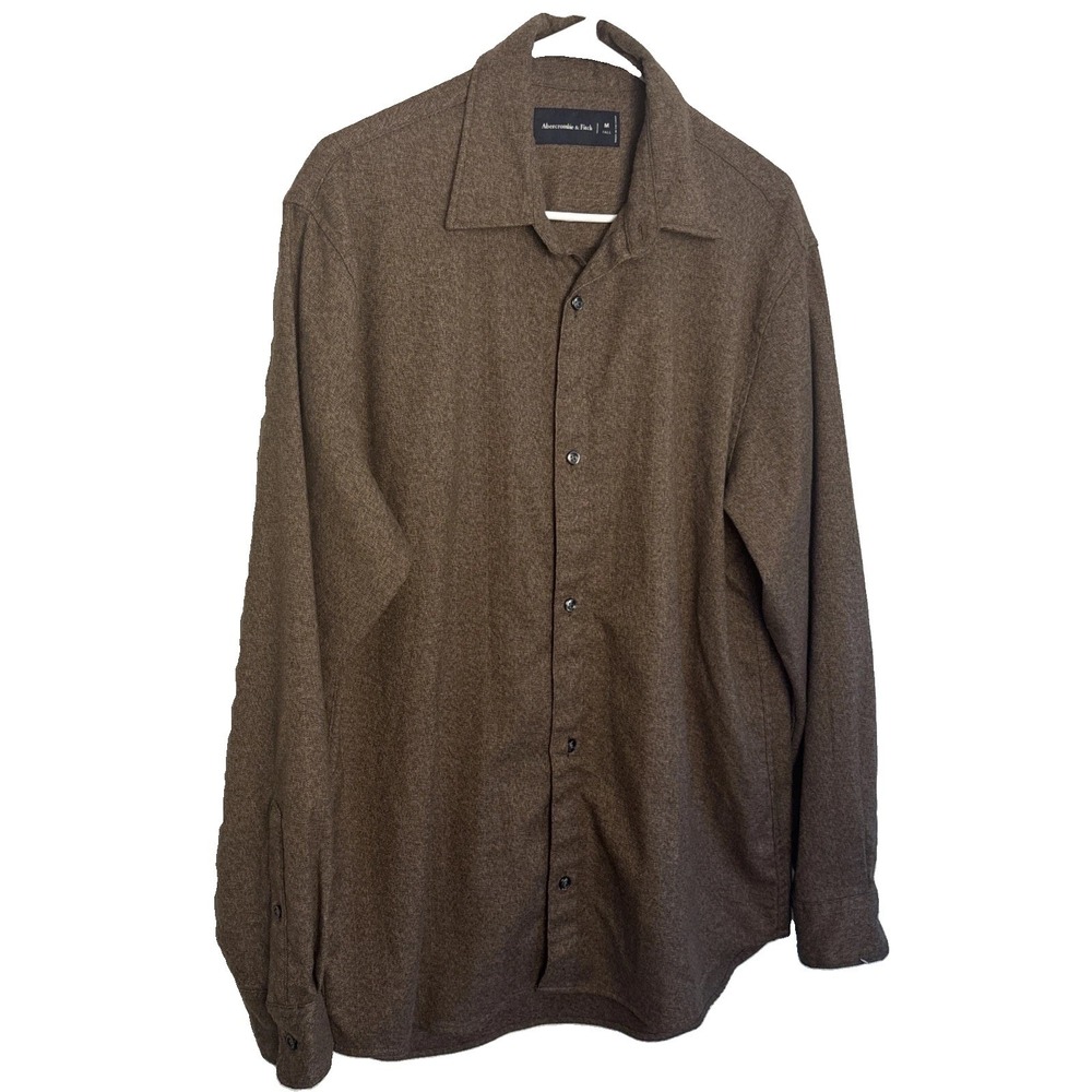 Abercrombie & Fitch Men's M Tall Brown Solid Button-Down Long Sleeve Button-Up